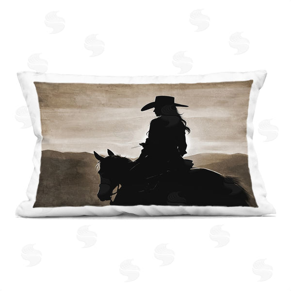 stupell industries Kim Allen | Cowgirl Sunset Sepia Portrait Printed Throw Pillow