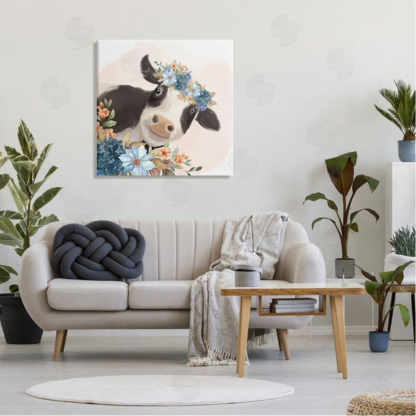 Stupell Industries Kim Allen | Cute Daisy Blossoms Flower Crown Smiling Cow Wall Art