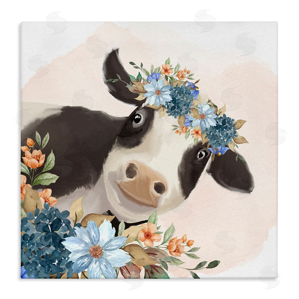 stupell industries Kim Allen | Cute Daisy Blossoms Flower Crown Smiling Cow Wall Art