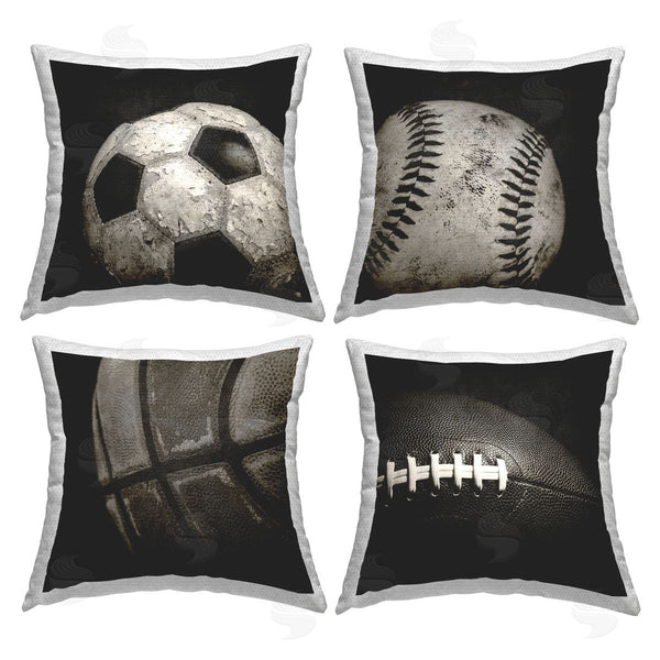 Stupell Industries Kim Allen | Dark Varied Sports Balls Printed Throw Pillow Set
