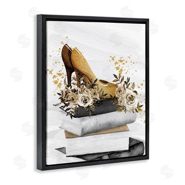 Stupell Industries Kim Allen | Dazzling Floral Heel Shoes Trendy Books Stacked Wall Art