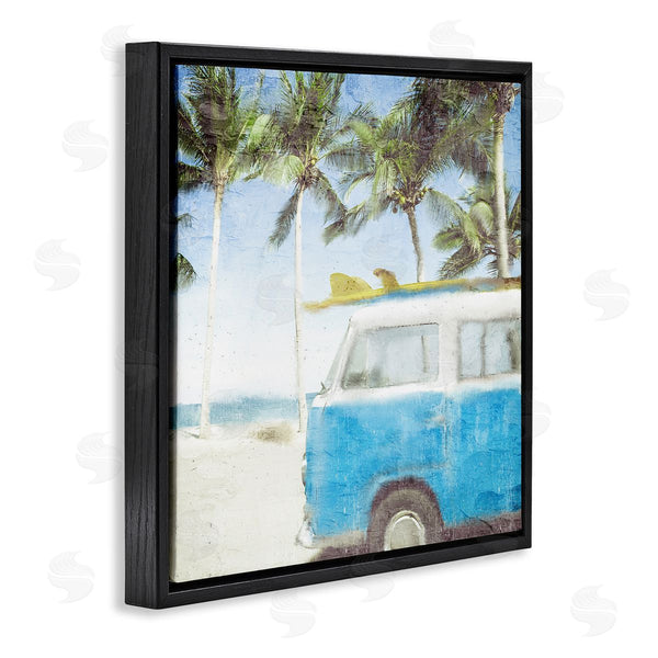 Stupell Industries Kim Allen | Distressed Tropical Beach Surf Van Palm Trees Coastline Wall Art