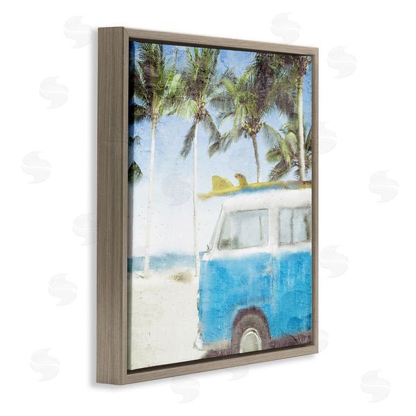 Stupell Industries Kim Allen | Distressed Tropical Beach Surf Van Palm Trees Coastline Wall Art