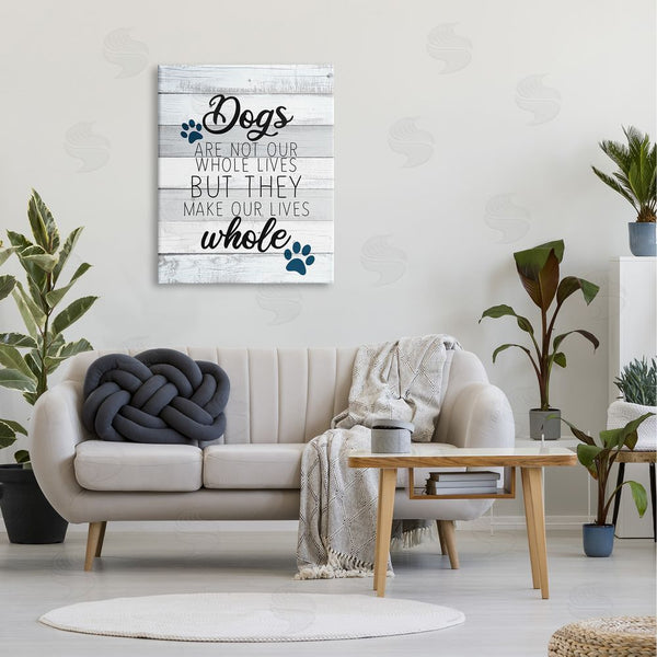 Stupell Industries Kim Allen | Dogs Make Our Lives Whole Paw Icon Striped Backdrop Wall Art