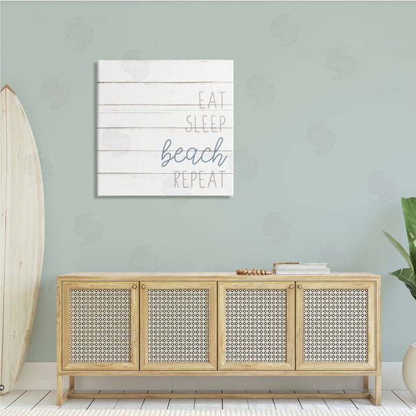 Stupell Industries Kim Allen | Eat Sleep Beach Repeat Phrase White Planked Pattern Wall Art