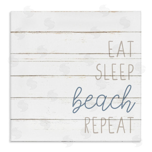 stupell industries Kim Allen | Eat Sleep Beach Repeat Phrase White Planked Pattern Wall Art