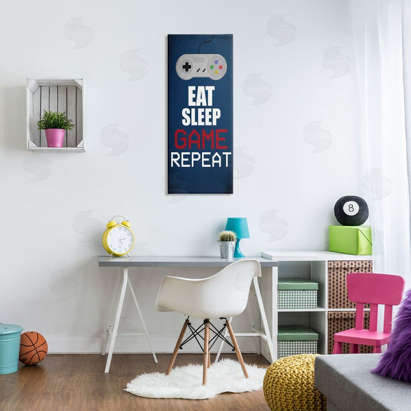 Stupell Industries Kim Allen | Eat Sleep Game Repeat Pixel Typography Vintage Controller Wall Art