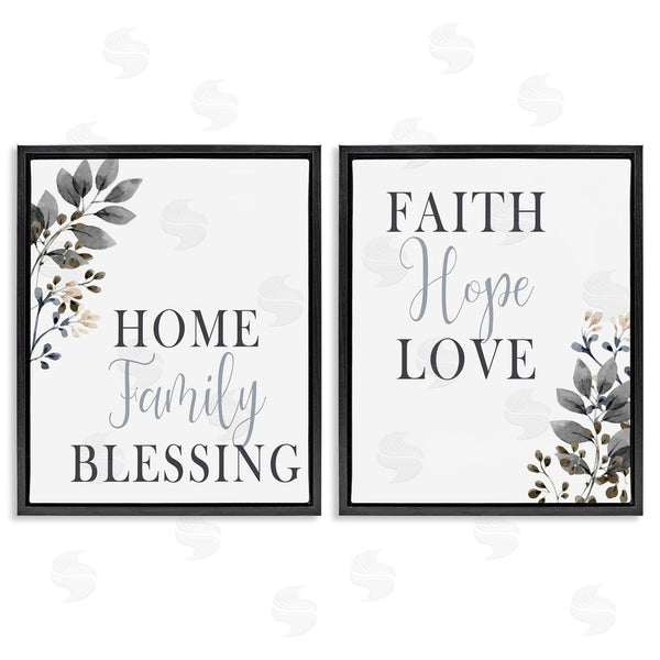 Stupell Industries Kim Allen | Faith Hope Family Phrases Soft Black Florals Wall Art