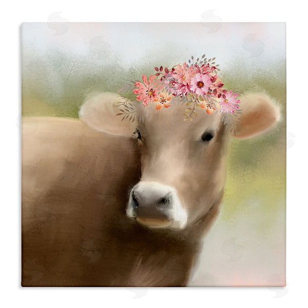stupell industries Kim Allen | Farm Cow Pink Blooms Arrangement Wall Art