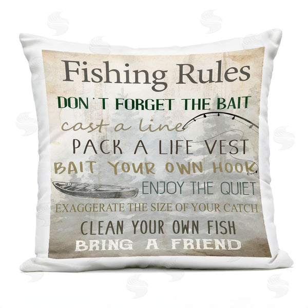 Stupell Industries Kim Allen | Fishing Rules Rustic List Printed Throw Pillow