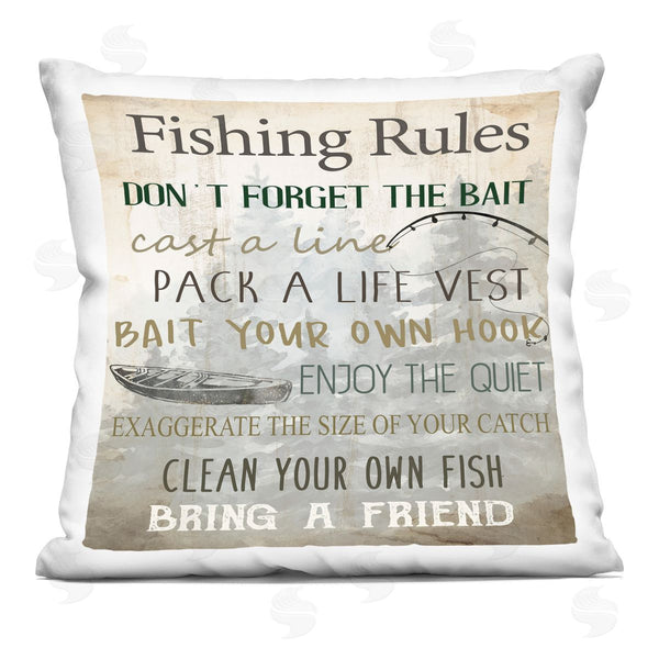 stupell industries Kim Allen | Fishing Rules Rustic List Printed Throw Pillow