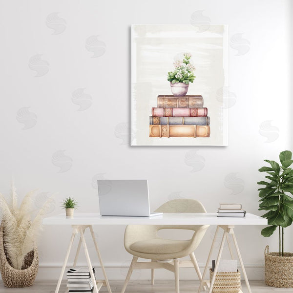 Stupell Industries Kim Allen | Floral Pot & Vintage Books Wall Art