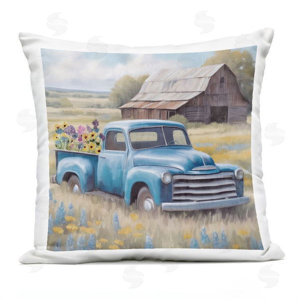 Stupell Industries Kim Allen | Flower Truck In Antique Blue Throw Pillow