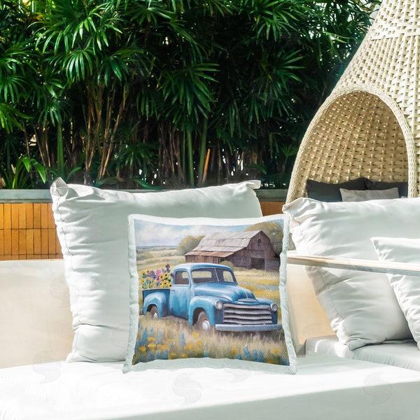 Stupell Industries Kim Allen | Flower Truck In Antique Blue Throw Pillow