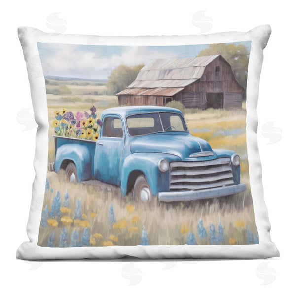 stupell industries Kim Allen | Flower Truck in Antique Blue Throw Pillow
