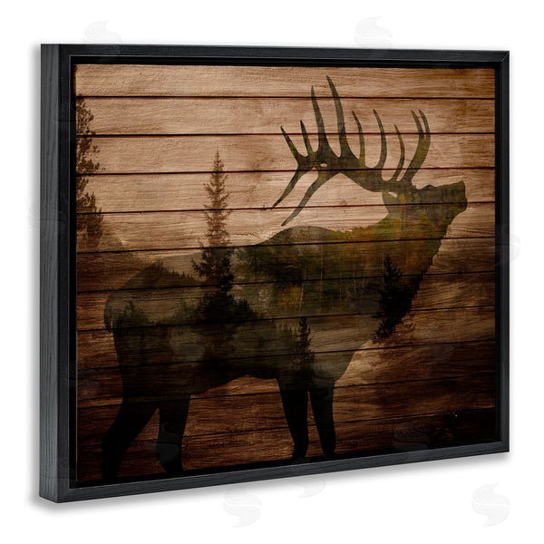 Stupell Industries Kim Allen | Forest Elk Silhouette Rustic Plank Pattern Tree Landscape Wall Art