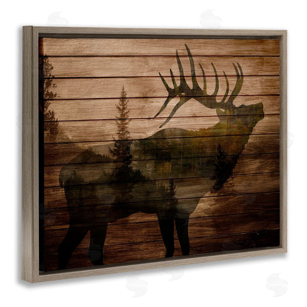Stupell Industries Kim Allen | Forest Elk Silhouette Rustic Plank Pattern Tree Landscape Wall Art