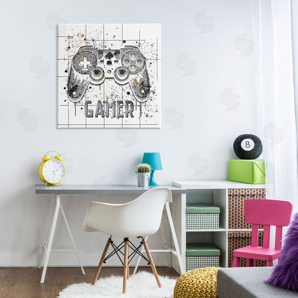 Stupell Industries Kim Allen | Gamer With Pixel Splatter Wall Art