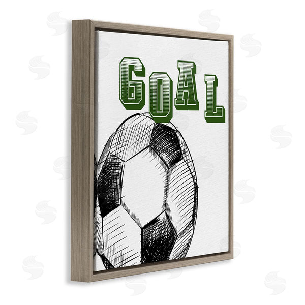 Stupell Industries Kim Allen | Goal Soccer Ball Sports Green Varsity Typography Wall Art