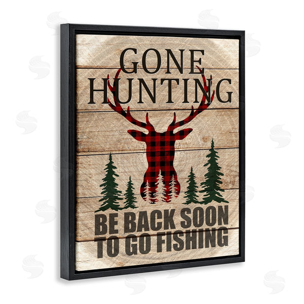 Stupell Industries Kim Allen | Gone Hunting Sign Rustic Forest Plaid Deer Wall Art
