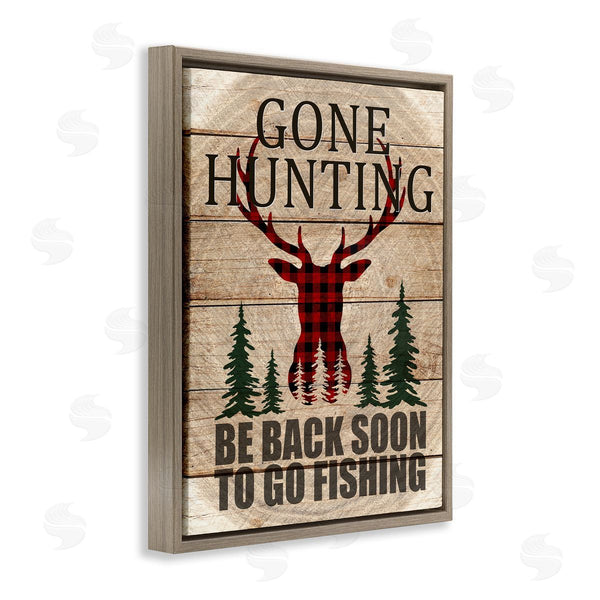 Stupell Industries Kim Allen | Gone Hunting Sign Rustic Forest Plaid Deer Wall Art