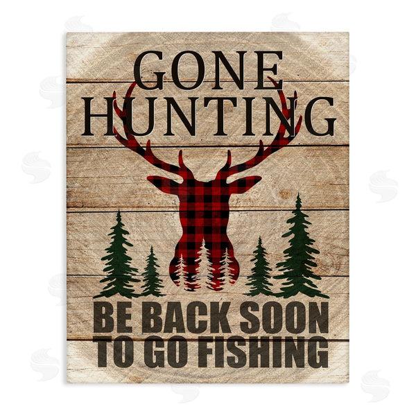 stupell industries Kim Allen | Gone Hunting Sign Rustic Forest Plaid Deer Wall Art