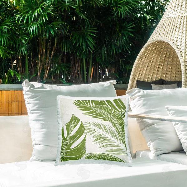Stupell Industries Kim Allen | Green Overlapping Palms Printed Throw Pillow