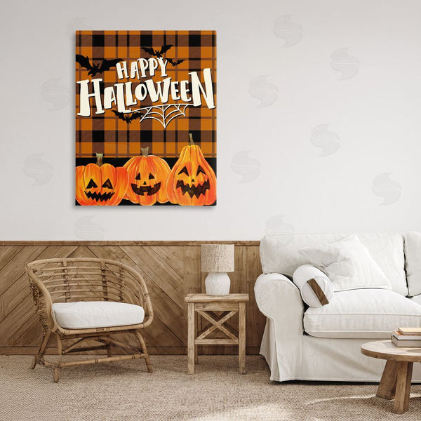 Stupell Industries Kim Allen | Halloween Jack-o-Lanterns On Plaid Wall Art