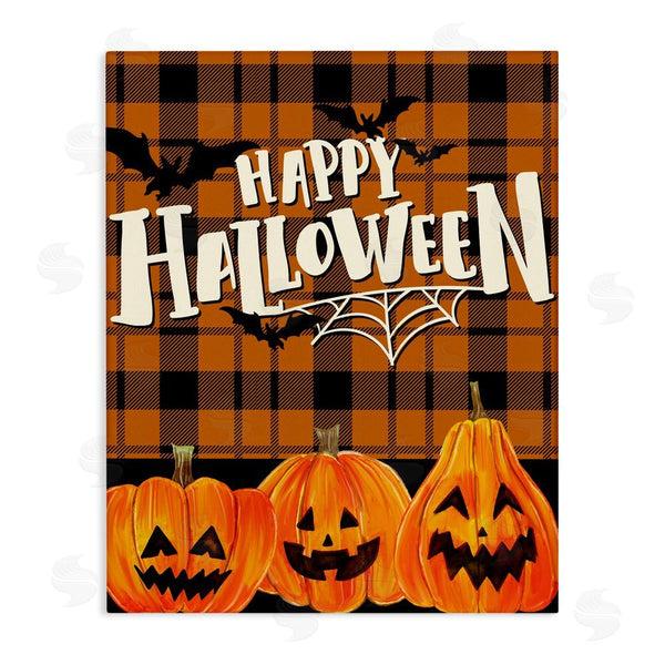 stupell industries Kim Allen | Halloween Jack-o-Lanterns on Plaid Wall Art