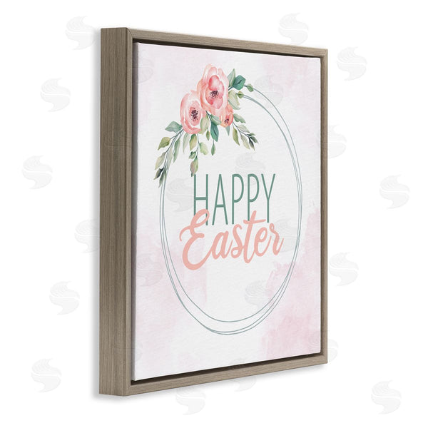 Stupell Industries Kim Allen | Happy Easter Round Floral Border Pastel Pink Design Wall Art