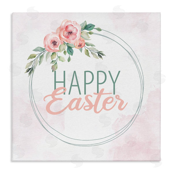 stupell industries Kim Allen | Happy Easter Round Floral Border Pastel Pink Design Wall Art