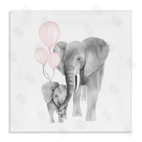 stupell industries Kim Allen | Happy Elephant Family Trunk Hug Pink Balloons