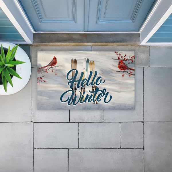 Stupell Industries Kim Allen | Hello Winter Cardinals & Skis Non-Woven Door Mat