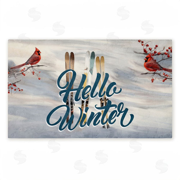 stupell industries Kim Allen | Hello Winter Cardinals & Skis Non-Woven Door Mat