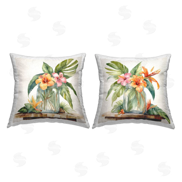 Stupell Industries Kim Allen | Hibiscus Flower Vase Printed Throw Pillow Set