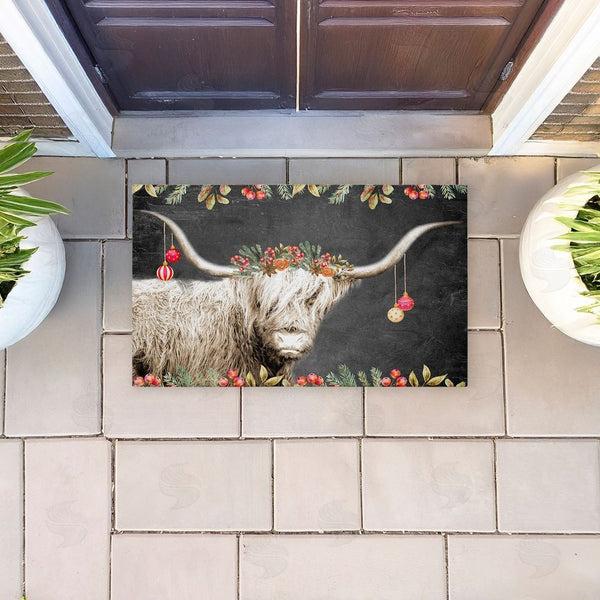 Stupell Industries Kim Allen | Highland Christmas Cattle Non-Woven Door Mat