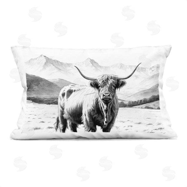 stupell industries Kim Allen | Highland Sketch Cattle Portrait Printed Throw Pillow