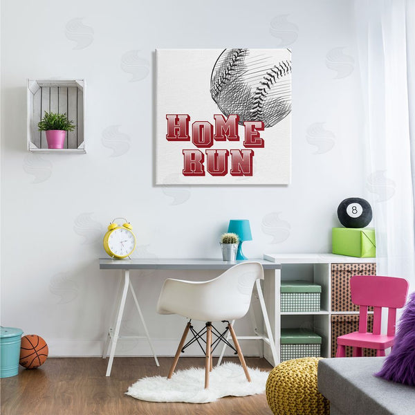 Stupell Industries Kim Allen | Home Run Baseball Sports Ball Red Varsity Typography Wall Art