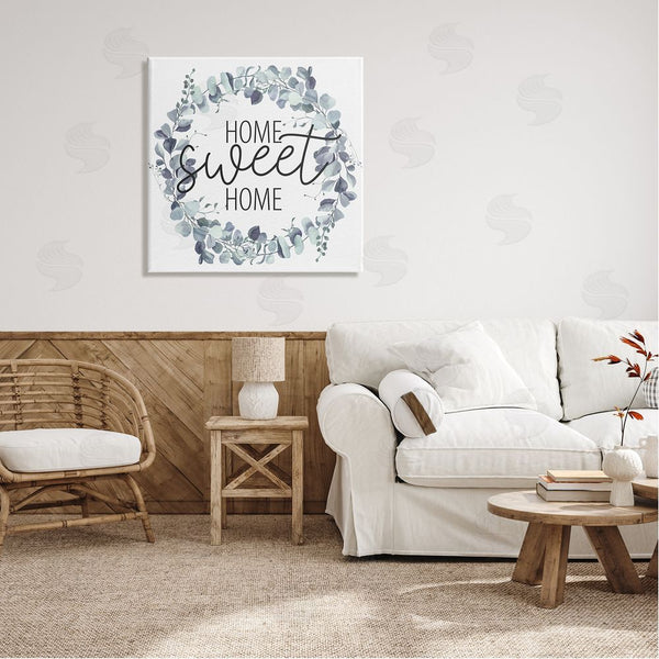Stupell Industries Kim Allen | Home Sweet Home Greeting Blue Green Eucalyptus Plant Wreath Wall Art