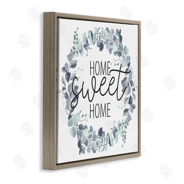 Stupell Industries Kim Allen | Home Sweet Home Greeting Blue Green Eucalyptus Plant Wreath Wall Art