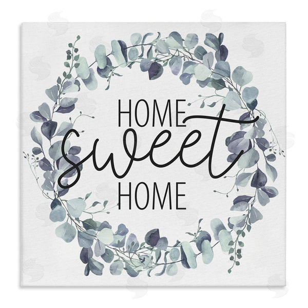 stupell industries Kim Allen | Home Sweet Home Greeting Blue Green Eucalyptus Plant Wreath Wall Art