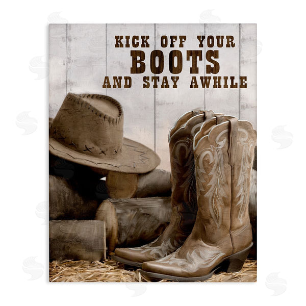 stupell industries Kim Allen | Kick Off Boots Stay Awhile Phrase Wall Art