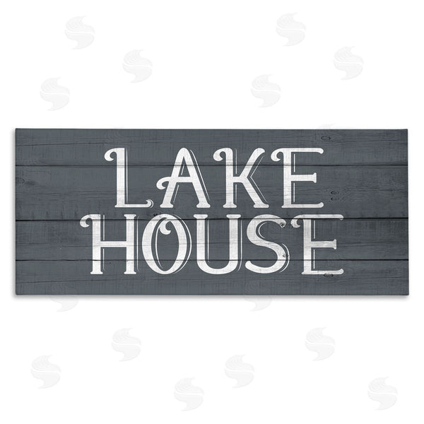 stupell industries Kim Allen | Lake House Sign Blue White Planked Look