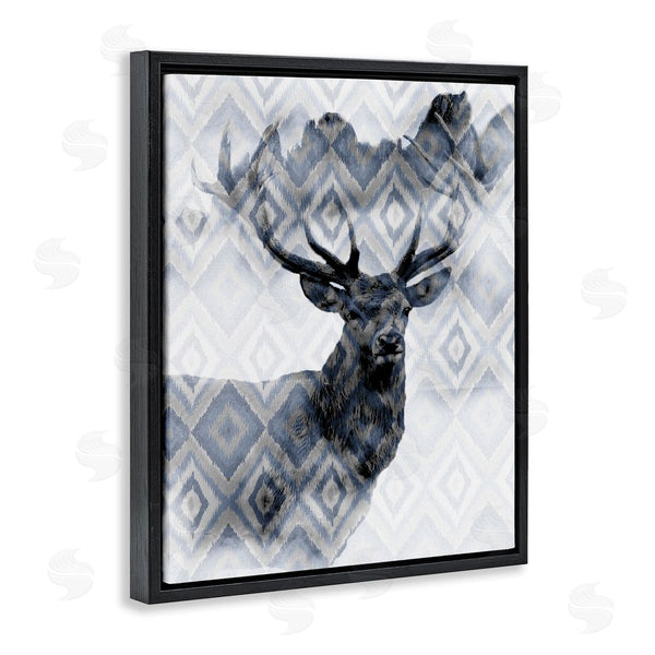 Stupell Industries Kim Allen | Large Antler Elk Portrait Rustic Blue Diamond Pattern Wall Art