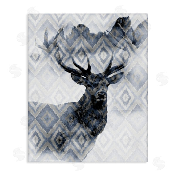 stupell industries Kim Allen | Large Antler Elk Portrait Rustic Blue Diamond Pattern Wall Art