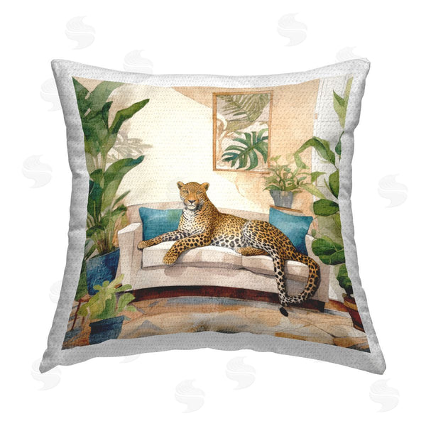 Stupell Industries Kim Allen | Leopard In Botanical Room Printed Throw Pillow