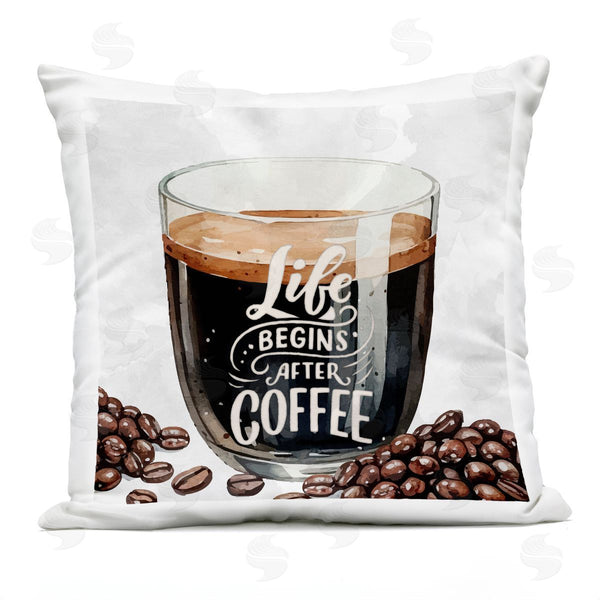 Stupell Industries Kim Allen | Life Begins After Coffee Printed Throw Pillow