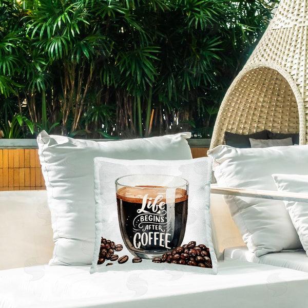 Stupell Industries Kim Allen | Life Begins After Coffee Printed Throw Pillow