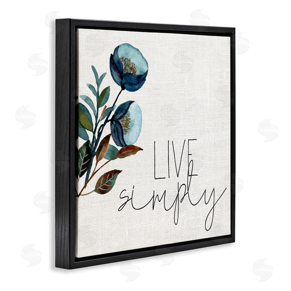 Stupell Industries Kim Allen | Live Simply Calligraphy Phrase Blue Flower Botanicals Wall Art