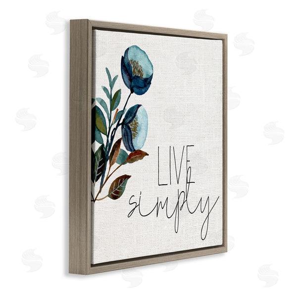Stupell Industries Kim Allen | Live Simply Calligraphy Phrase Blue Flower Botanicals Wall Art